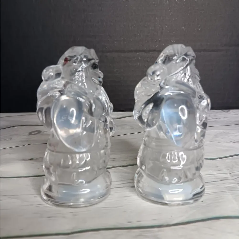 Vintage Gorham Holiday Heavy Clear Glass Santa Salt & Pepper Shakers Germany